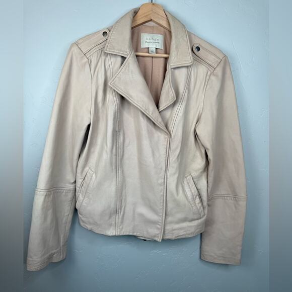 Hinge Real Leather Moto Jacket Beige Morn Size 1 - Picture 3 of 10